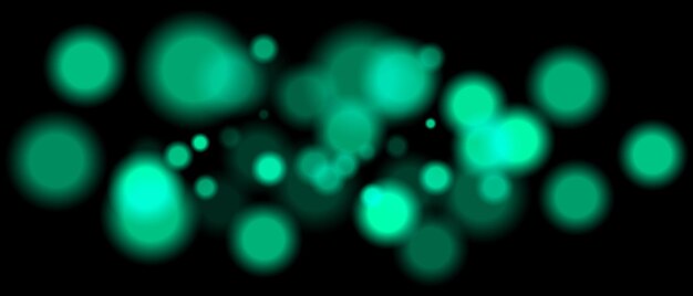 Particules bokeh floues vertes de taille et d'opacité variables sur fond noir Élément de conception abstrait pour des scènes festives ou sci-fi