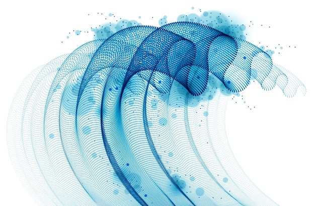 Des particules dynamiques ondulent, un textile en tulle transparent sur le vent. Courbes en pointillés vector abstract background. Magnifique tableau en forme de vague 3d de points mélangés.