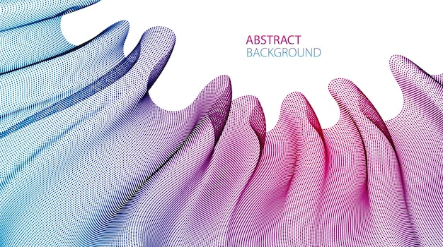 Particules d'énergie qui coule, vague de textiles en tulle transparent à pois mélangés sur le vent. Illustration de l'effet vectoriel des lignes 3d pointillées courbes. Style futuriste 3D.