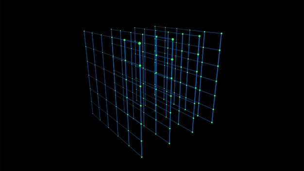 Particules de poussière abstraites avec une lumière bleue sur un fond infini sombre Arrière-plan de l'espace scientifique avec des points étincelants en mouvement Particules volantes avec effet bokeh rendu 3D