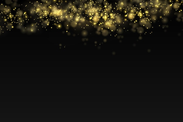 Particules de poussière dorées scintillantes bokeh effet de lumière scintillant de noël étincelle jaune étincelles étoile