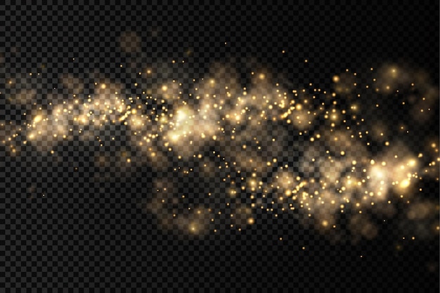 Particules de poussière dorées scintillantes bokeh effet de lumière scintillant de noël étincelle jaune étincelles étoile