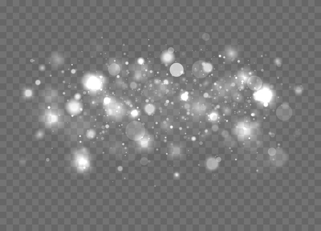Des particules de poussière magiques scintillantes. scintille sur fond transparent.