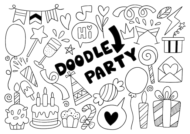 Partie Dessinée à La Main Doodle Joyeux Anniversaire Motif De Fond Ornements Illustration Vectorielle