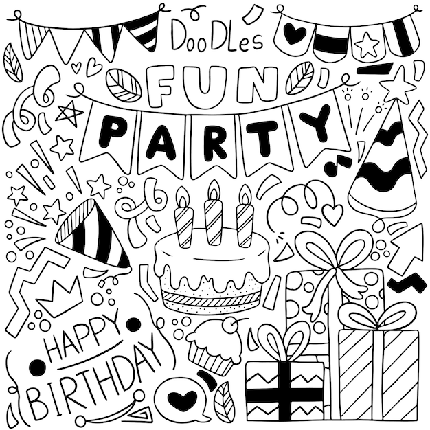 Partie Dessinée à La Main Doodle Joyeux Anniversaire