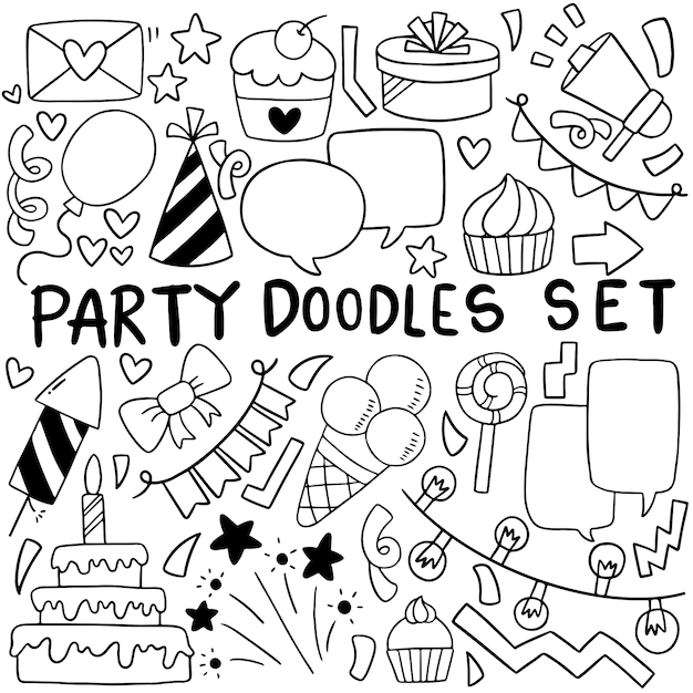 partie dessinée à la main doodle joyeux anniversaire