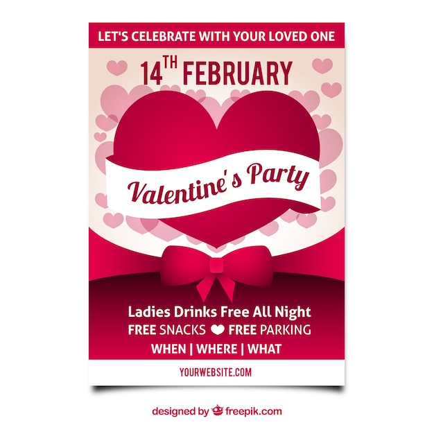 partie flyer de la Saint-Valentin avec des coeurs et l&#39;arc