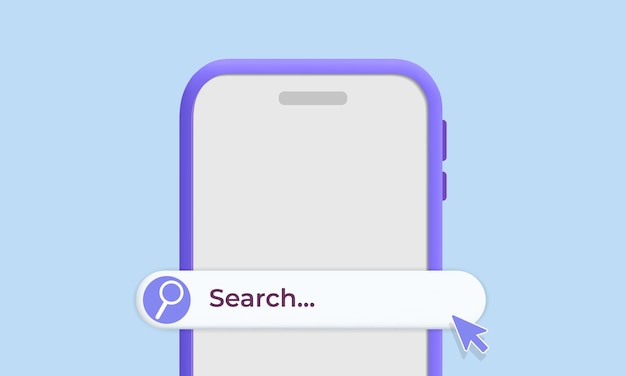 Partie supérieure vectorielle 3d du smartphone avec l'icône de la barre de recherche dans la conception de la maquette Internet