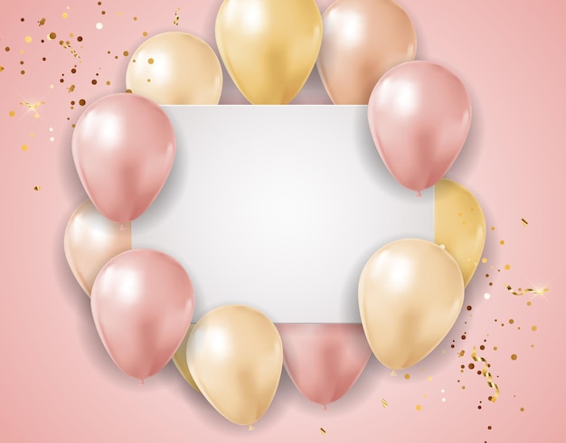 Party fond de vacances rose brillant avec des ballons et des confettis.