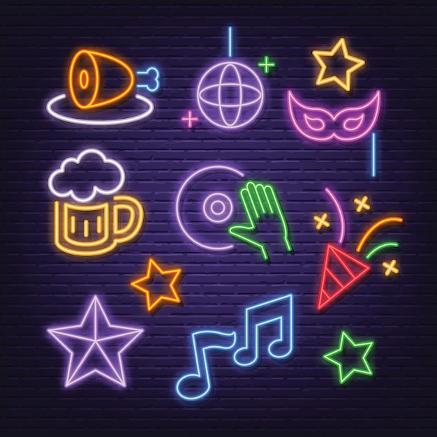 Party Neon Icons Set