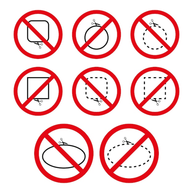 Pas de panneaux de ciseaux réglés Icones d'interdiction de coupe Directives de sécurité Graphiques illustration vectorielle EPS 10