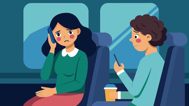 Vecteur un passager entend quelqu'un pleurer au téléphone et offre une oreille attentive menant à une conversation significative.