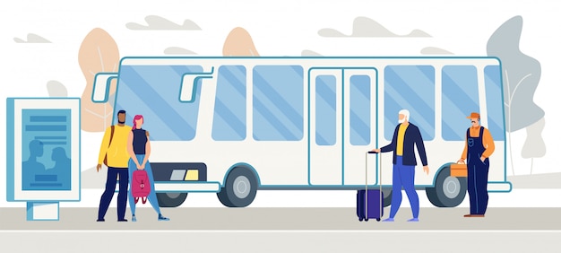 Passagers en attente de bus sur le vecteur d'arrêt de bus de la ville