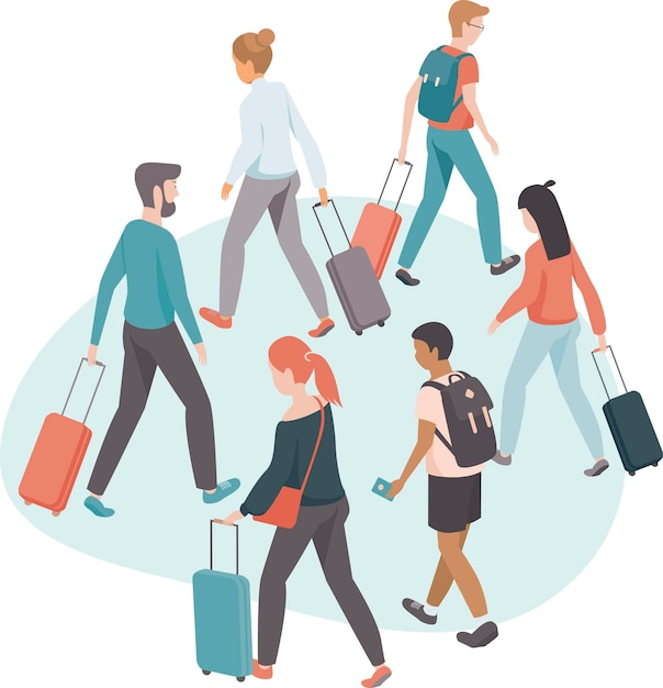 Passagers avec illustration vectorielle plane de bagages