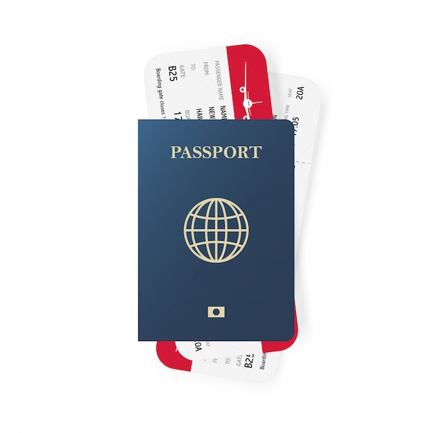 Passeport bleu et billets d’embarquement.
