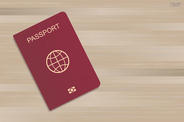 Passeport Rouge Sur Fond De Modèle Et De Texture En Bois.