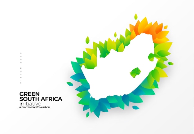 Passez à La Conception Graphique De L'initiative D'élimination Du Carbone Vert Carte De L'afrique Du Sud Avec Des Feuilles Vertes