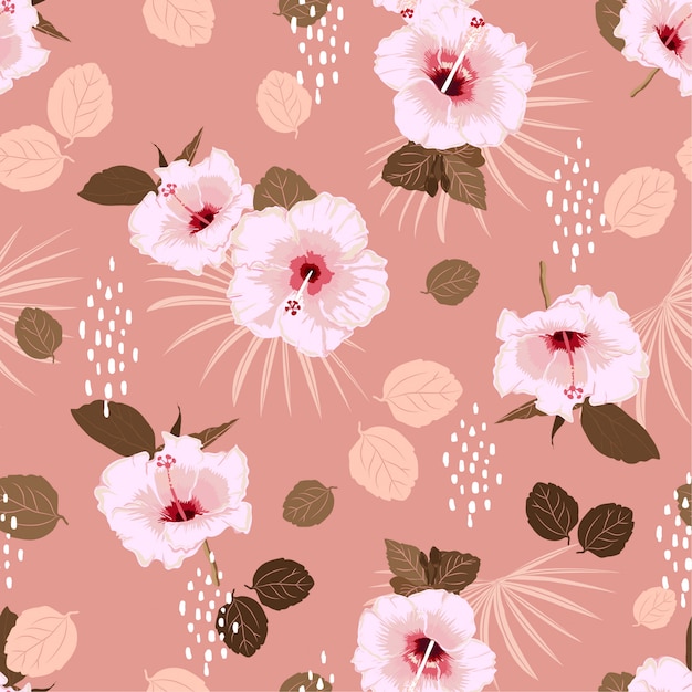 Pastel Motif Floral Exotique D'hibiscus Blanc Vectorielle Continue,