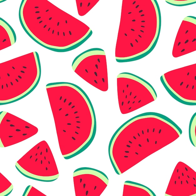 Pastèques De Vecteur Dessinés à La Main Motif Sans Couture Fruits Frais D'été Mignon Imprimer Tranches Rouges De Pastèque Avec Des Graines Répéter La Texture Sur Fond Blanc Pour Papier Peint Tissu Design Décor Textile