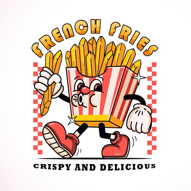 Patates frites mignonnes adaptées aux logos, aux mascottes, aux t-shirts, aux autocollants et aux affiches