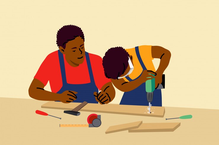 Paternité, enfance, travail, éducation, concept d'aide