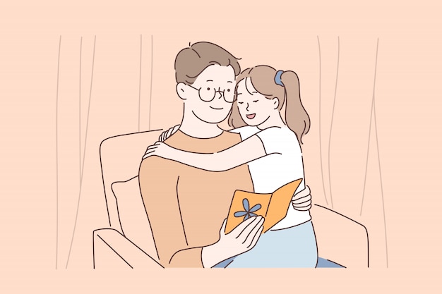 Paternite Heureuse Relations Fortes Entre Pere Et Fille Concept D Amour Et De Tendresse Pour La Famille Vecteur Premium
