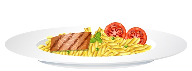 Pâtes fusilli avec steak de poisson et tomate
