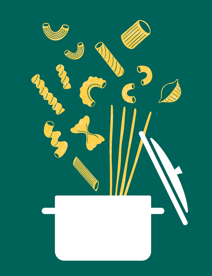 Pâtes italiennes dans l'illustration plate du pot Illustration d'affiche de pâtes Impression moderne pour la conception de menus