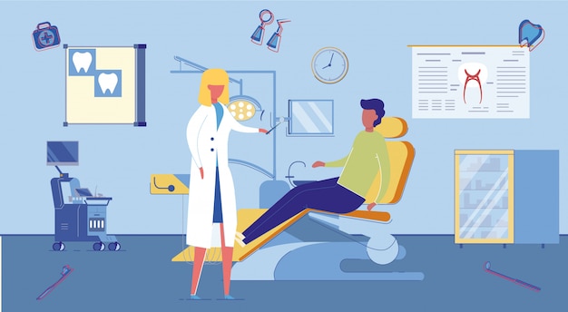 Patient au rendez-vous chez le dentiste à l'intérieur de la clinique.
