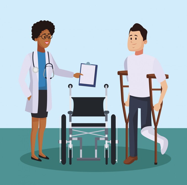 Vecteur patient avec l'équipe médicale à l'intérieur de l'hôpital