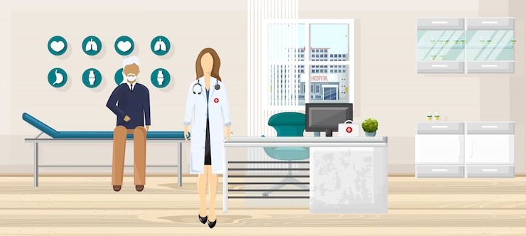 Vecteur patient à l'illustration de la consultation du médecin