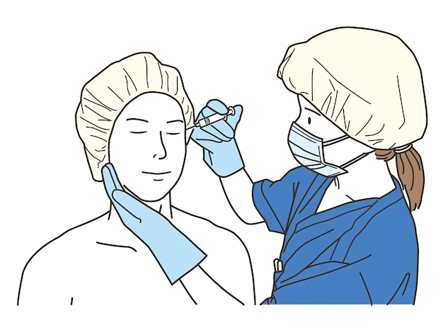 Un patient masculin recevant une injection dans la région du visage et des yeux