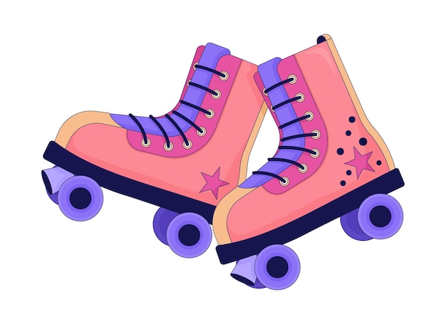 Vecteur patins à roulettes à l'ancienne des années 80 objet de dessin animé linéaire 2d funky activité de loisirs des années 90 accessoire d'élément vectoriel de ligne isolé fond blanc chaussures vintage à la mode illustration de point plat en couleur