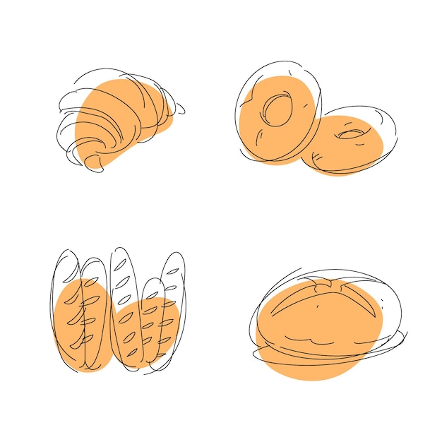 Vecteur pâtisserie illustration croissant bagel pain