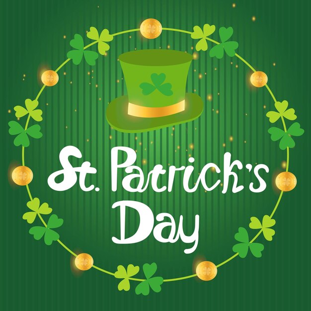 patrick's day Lettrage typographie avec chapeau et trèfles