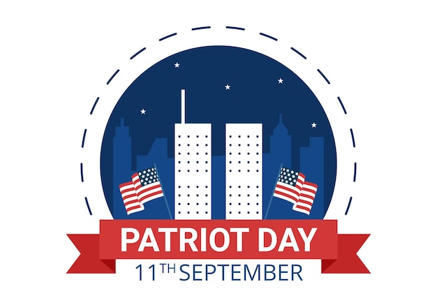 Patriot Day USA Celebration Hand Drawn Illustration plate avec drapeau américain et National se souvient