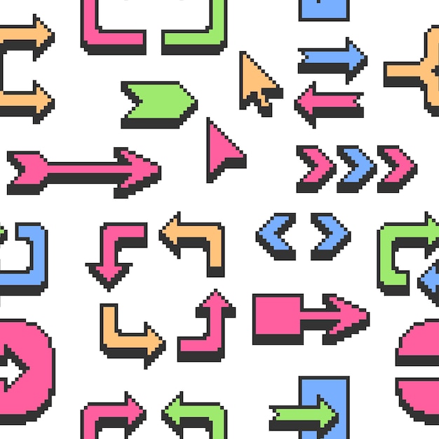 Patron sans couture avec des flèches de pixels vectoriels colorés