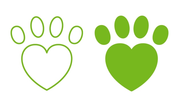 Patte Coeur Animal Love Line Et Silhouette Icon Pet Dog Cat Footprint Pictogram Set Foot Print Puppy