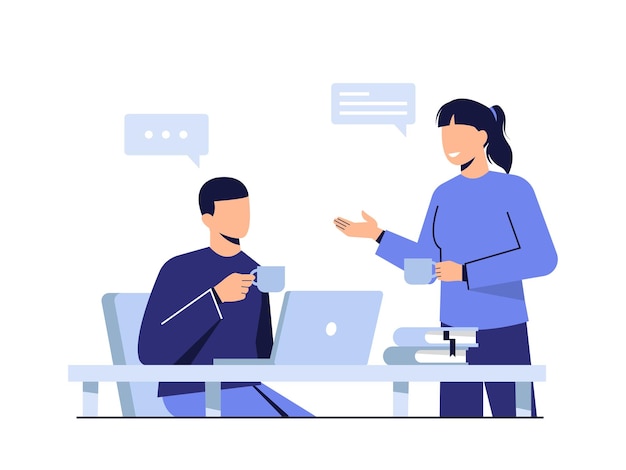 Pause-café et discussion d'affaires au bureau Illustration