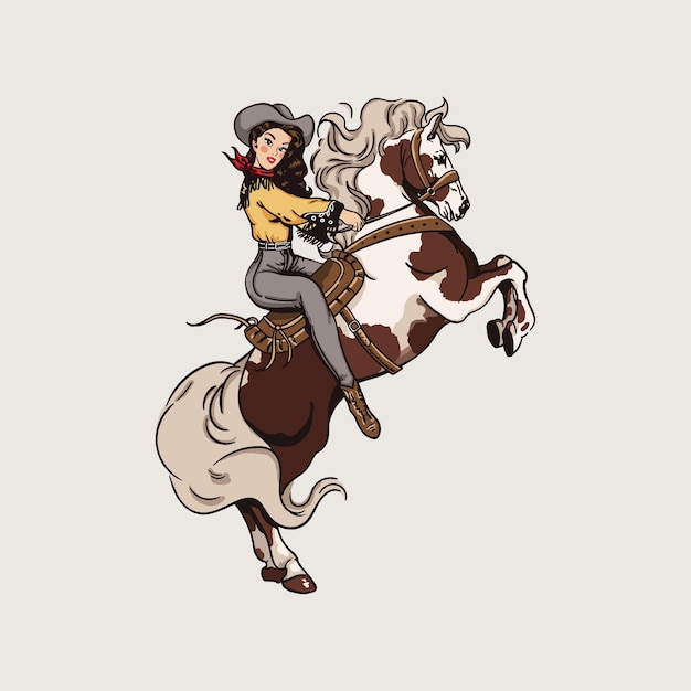 Paw Cowgirl avec une scène de ranch de chevaux