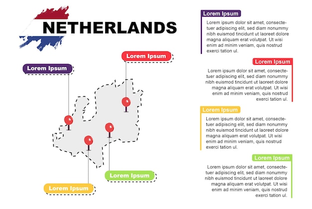 Pays-bas Voyage Emplacement Infographie Tourisme Et Concept De Vacances Lieux Populaires Des Pays-bas