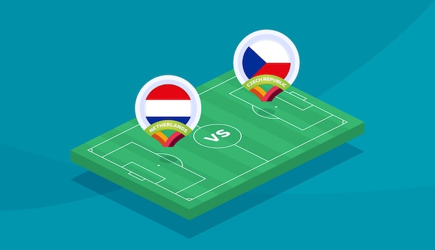 Pays-bas Vs République Tchèque Ronde De 16 Match, Illustration Vectorielle Du Championnat D'europe De Football 2020. Match De Championnat De Football 2020 Contre Fond De Sport D'introduction Des équipes