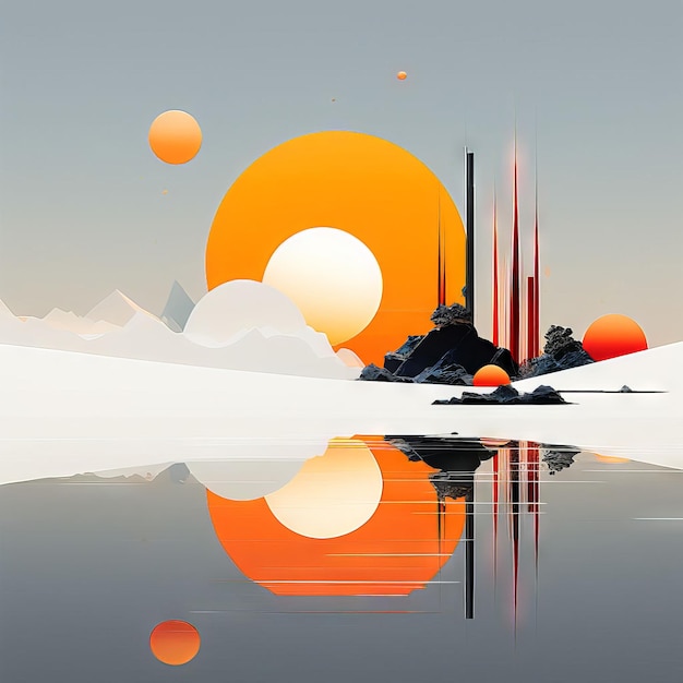 Vecteur paysage abstrait avec une montagne et un verre de couleur orange et rouge illustration 3d abstracts