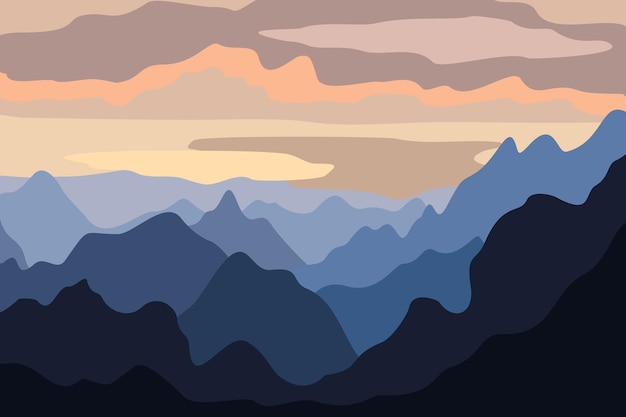 Paysage abstrait. Montagnes et ciel. Le coucher du soleil. Illustration vectorielle.