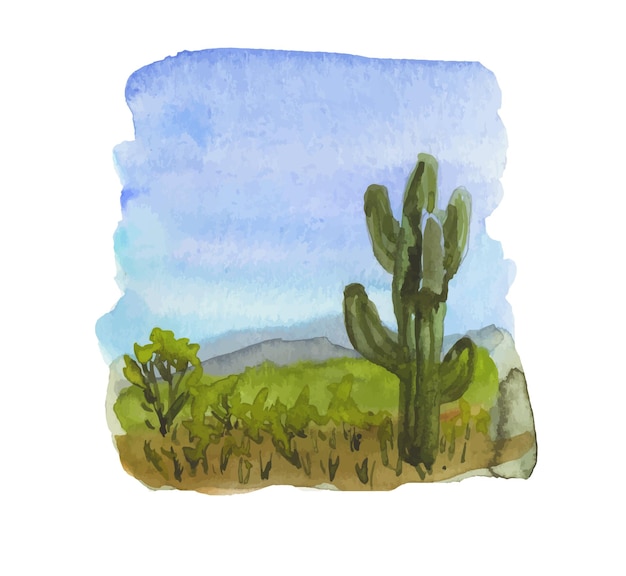 Paysage aquarelle avec cactus