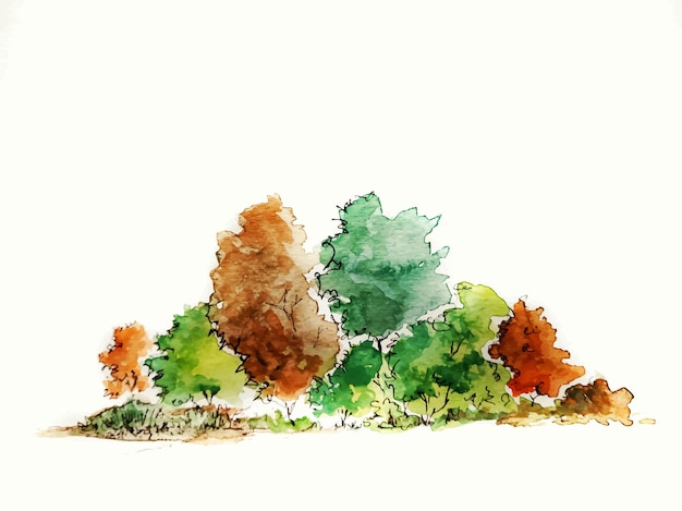 Paysage D'aquarelle Avec Le Fond Abstrait De Nature De Pin Et De Sapin