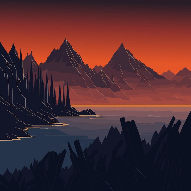 Vecteur paysage au coucher du soleil illustration vectorielle