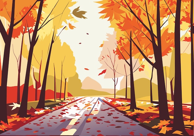 Paysage D'automne Pittoresque De Golden Horizon Avec Chemin De Feuillage Et Arbre