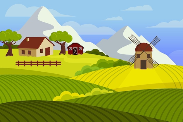Paysage de campagne design plat
