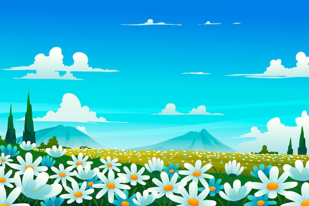 Paysage de champs de fleurs en gradient